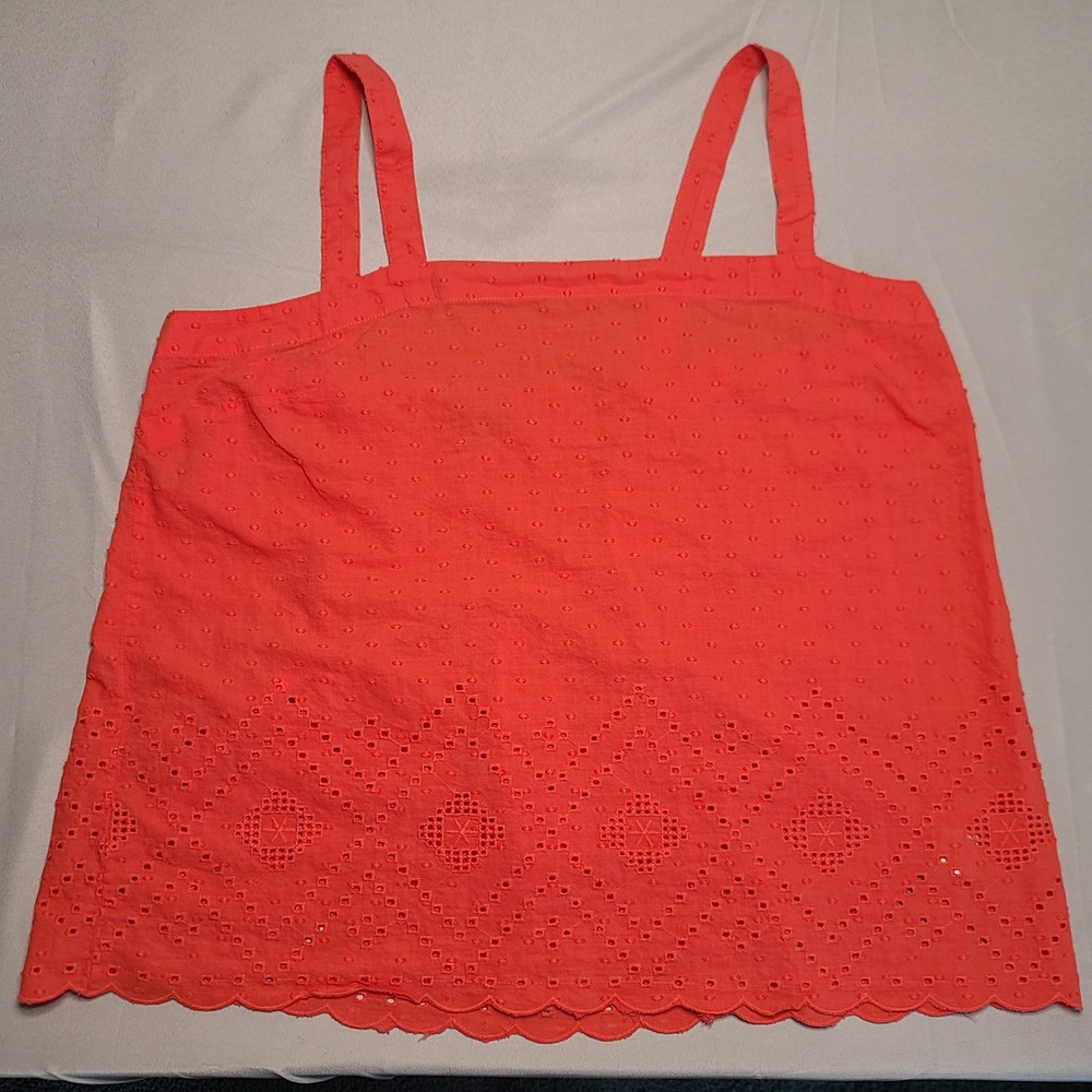 Falls Creek Eyelet Camisole Women L Orange Swiss Dot Smocked Back Boho Tank Top